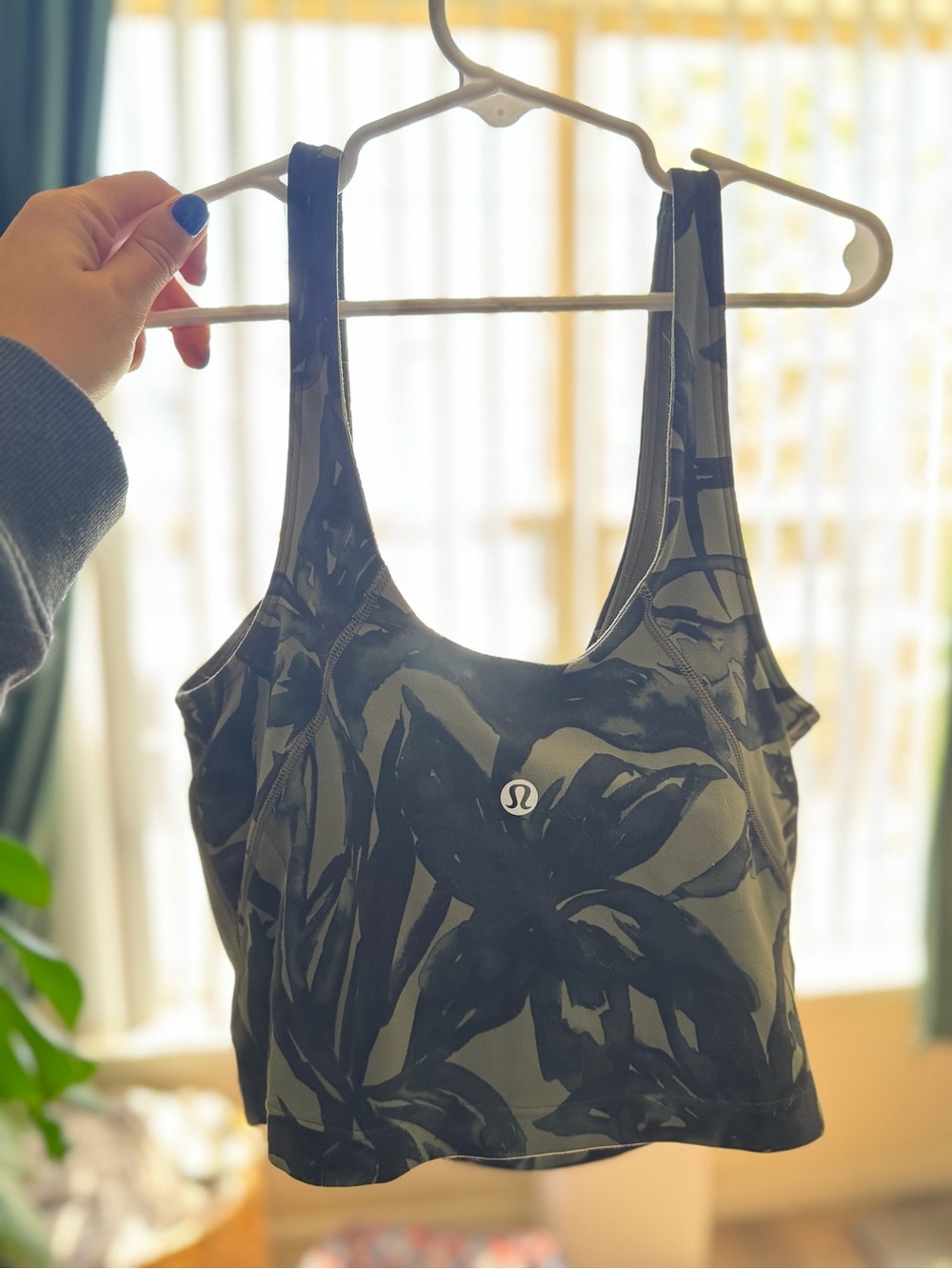 lululemon athletica Olive Green & Black Floral Cropped Sports Tank